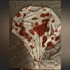 Mesh cow print bodysuit